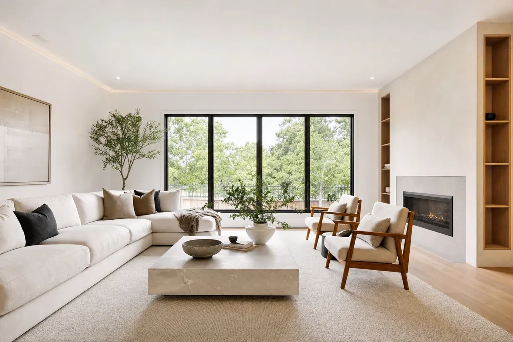 Sala amueblada en estilo Minimalista, generada con el Studio de estaila