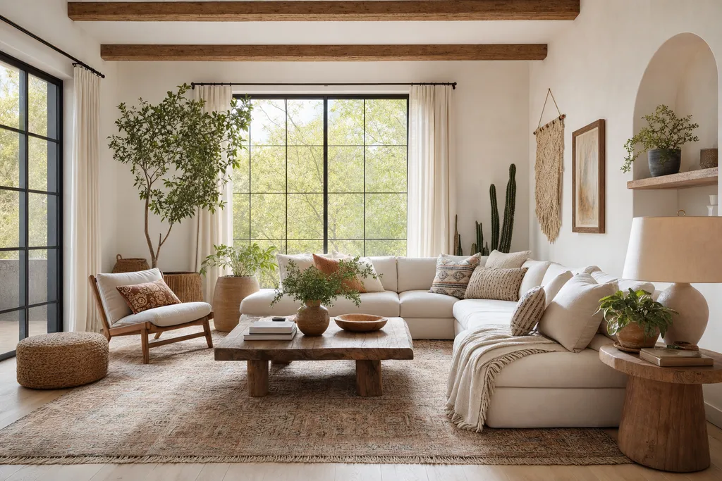 Sala amueblada en estilo Bohemio, generada con el Studio de estaila